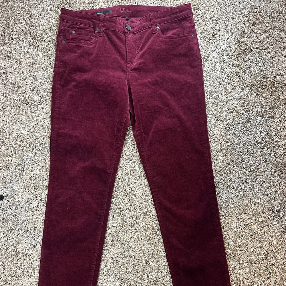KUT from the Kloth Women's Diana‎ Stretch Corduroy Skinny Pants, Wine, Size 12